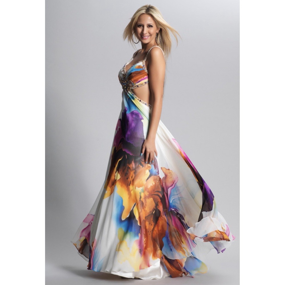 Dave and Johnny Jeweled Floral Chiffon Ball Gown Dress Prom Gala Size 0